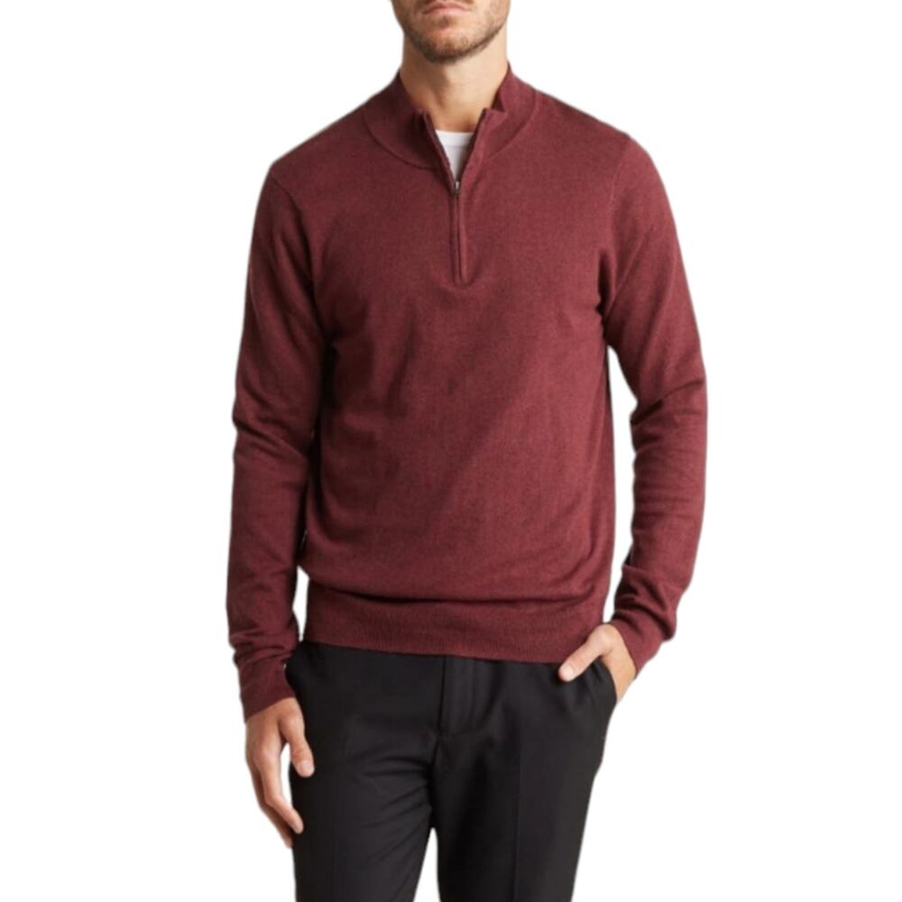 14th & Union Sweater Mens Small Burgundy Long Sleeve Cotton Cashmere Blend Zip